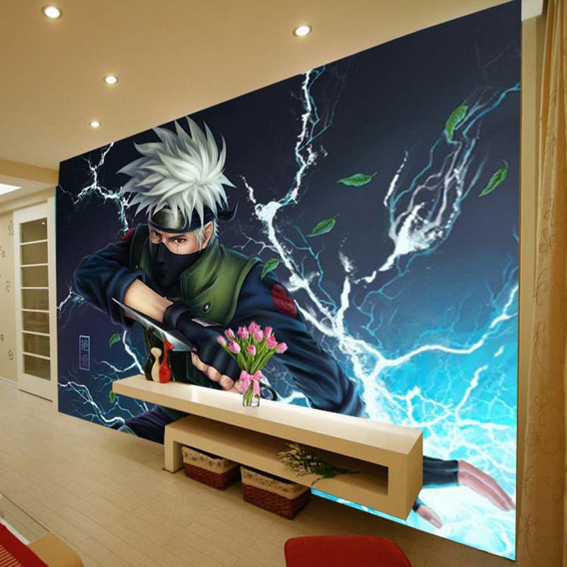 Battle scene wallpaper in media room with ambient lighting