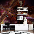 Purple and gold Anime Warrior mural wallpaper creating dramatic impact in modern gaming room
