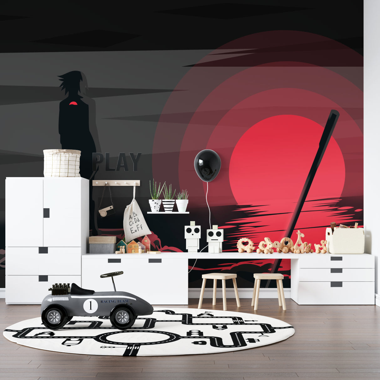 Japanese themed wall art displayed in modern office space