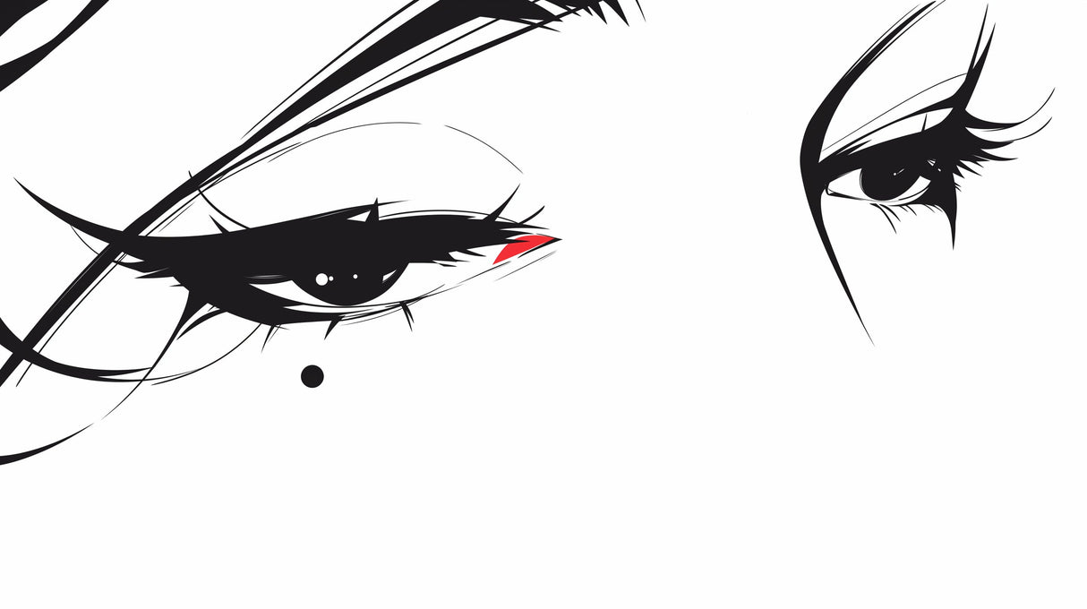 Anime line art wallpaper design file showing detailed black and red pattern with dramatic eyes