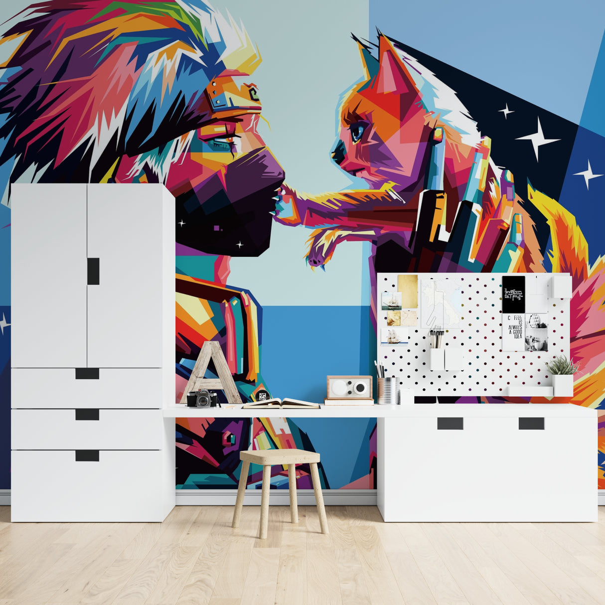 Contemporary Pop Art Wall Mural brightening up home office space