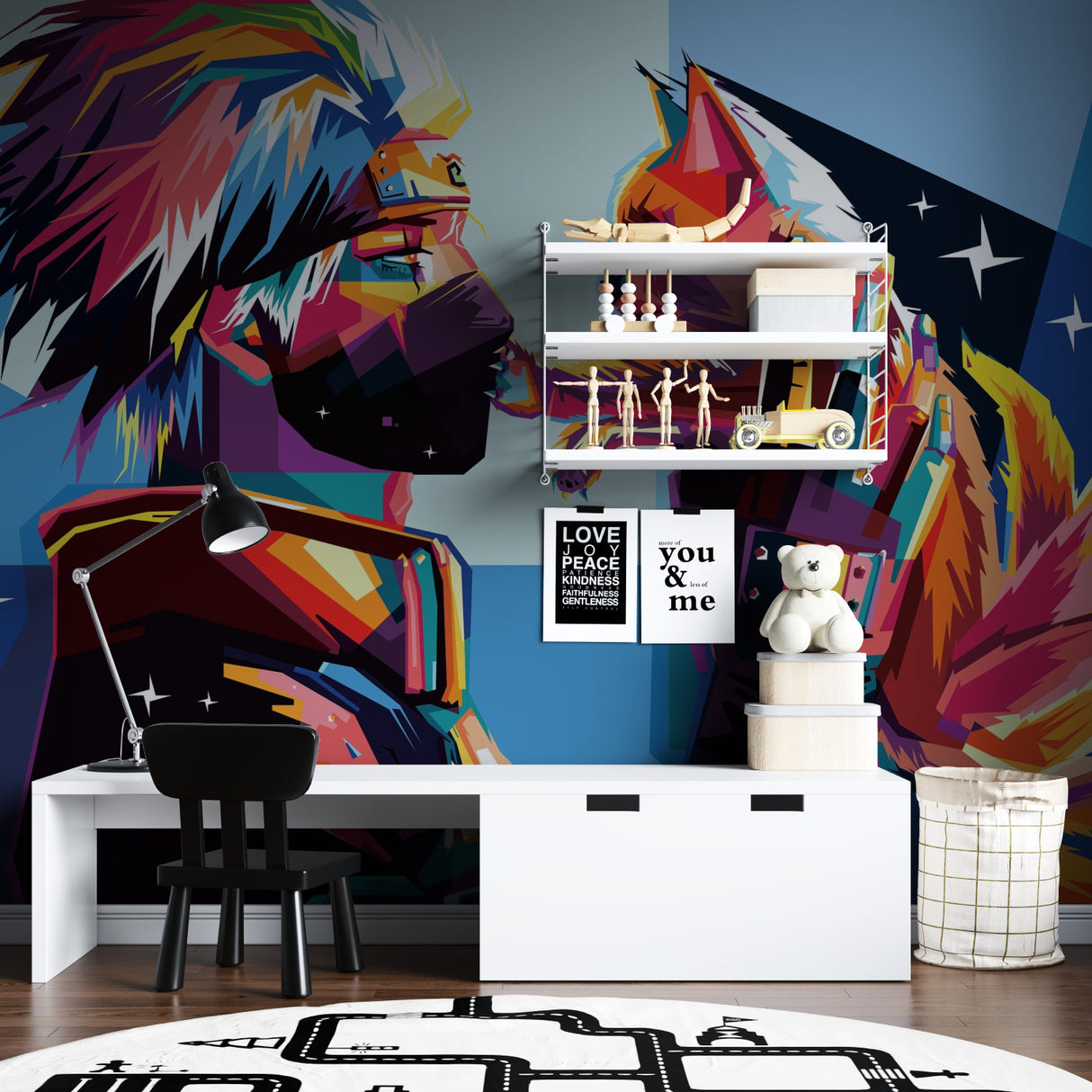 Modern Geometric Wallpaper making statement in gaming room setup