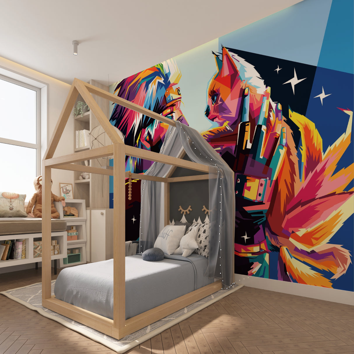 Pop Art Geometric Pattern transforming minimalist dining room wall