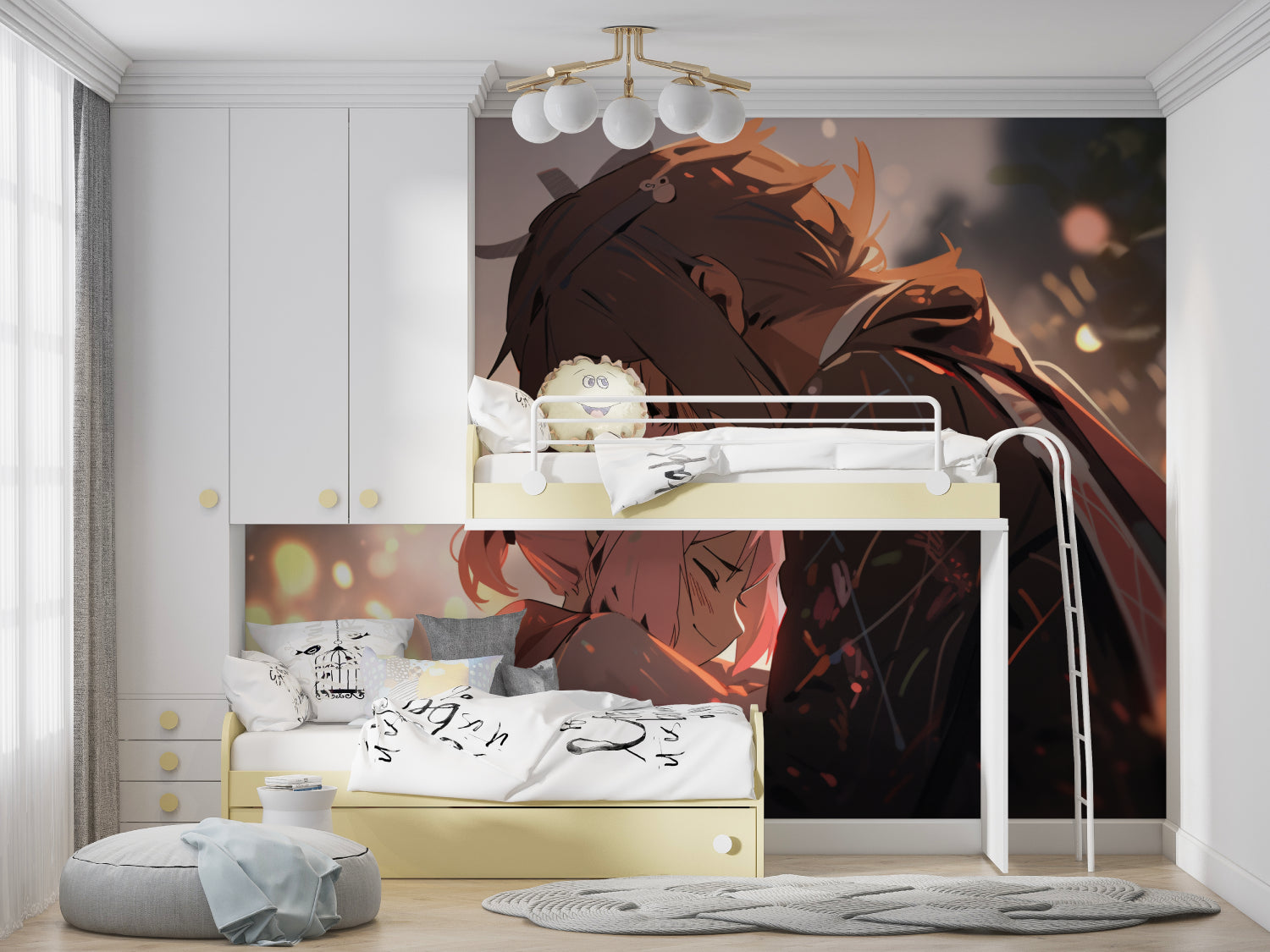 Japanese anime wall mural creating an epic gaming room backdrop