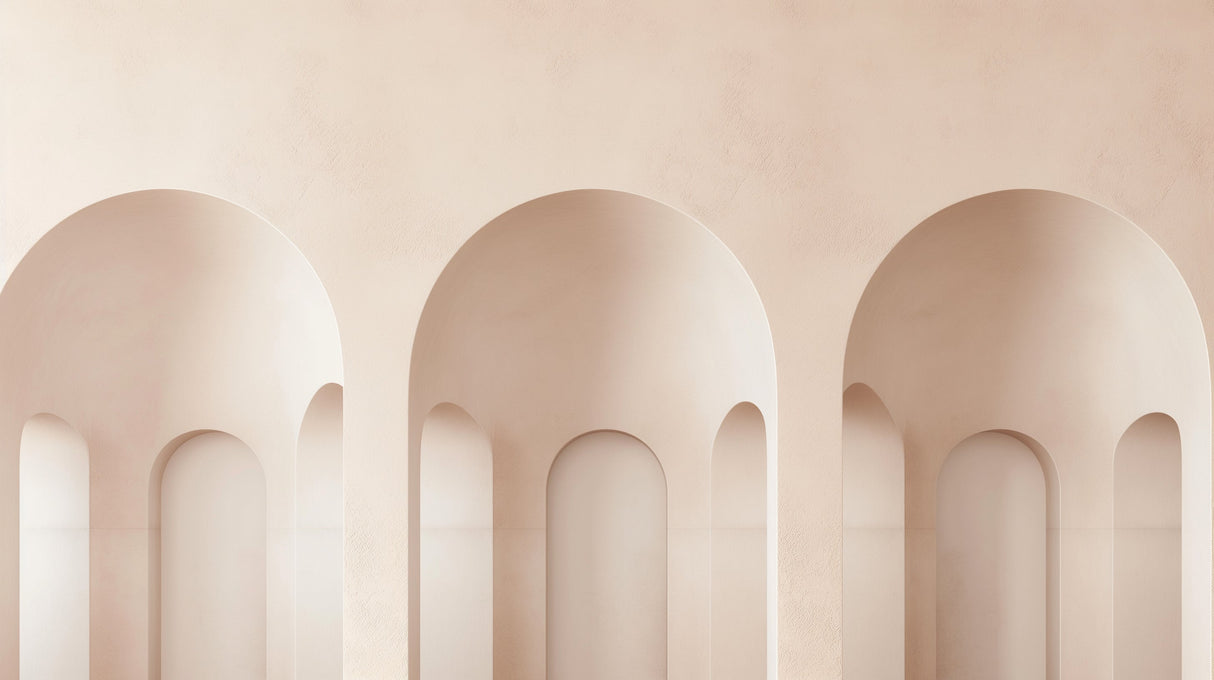 Architectural wallpaper design file showing detailed beige arches pattern and subtle shadows