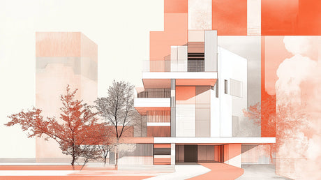 Architectural design file showing geometric patterns and organic elements in terracotta shades