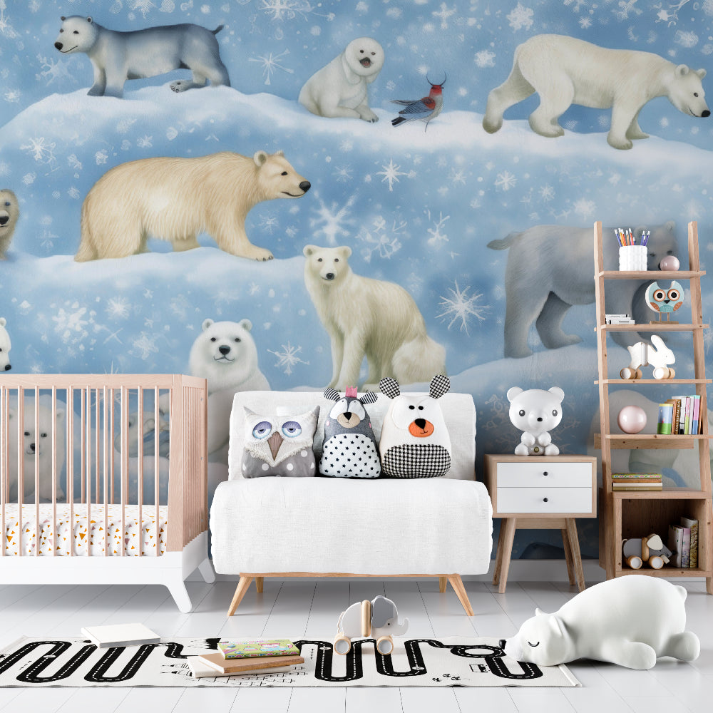 Arctic animals wall mural creating a magical atmosphere in a children's reading nook