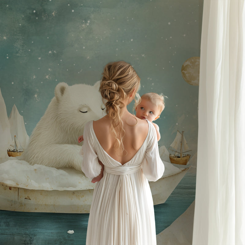 Arctic theme wallpaper brightening modern playroom space