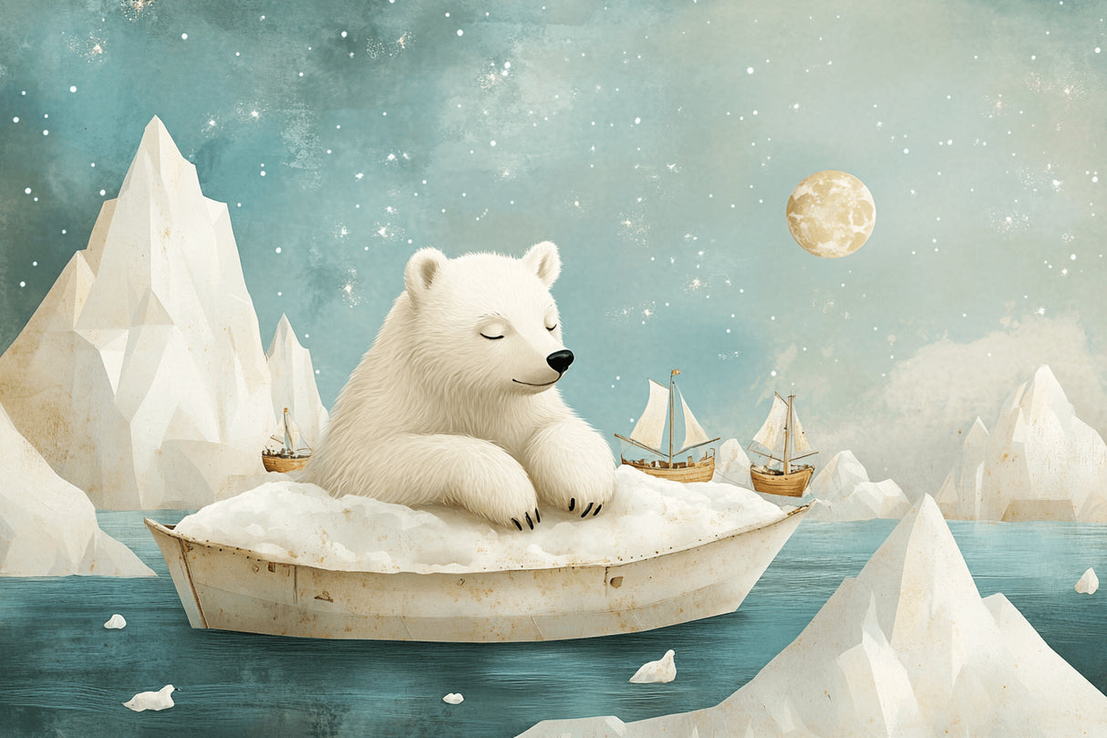 Design file of Arctic polar bear wallpaper with turquoise sky and floating icebergs