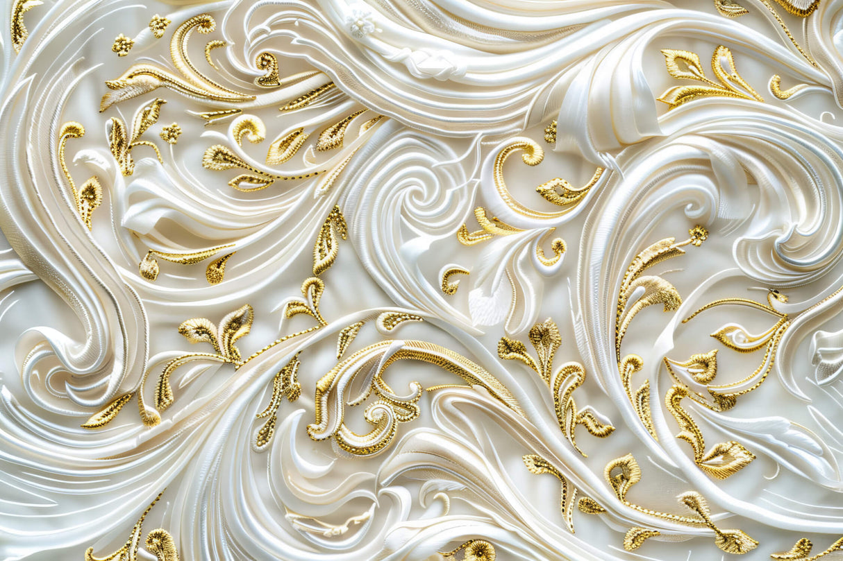 Art Deco white and gold swirl pattern design file showing complete mural layout