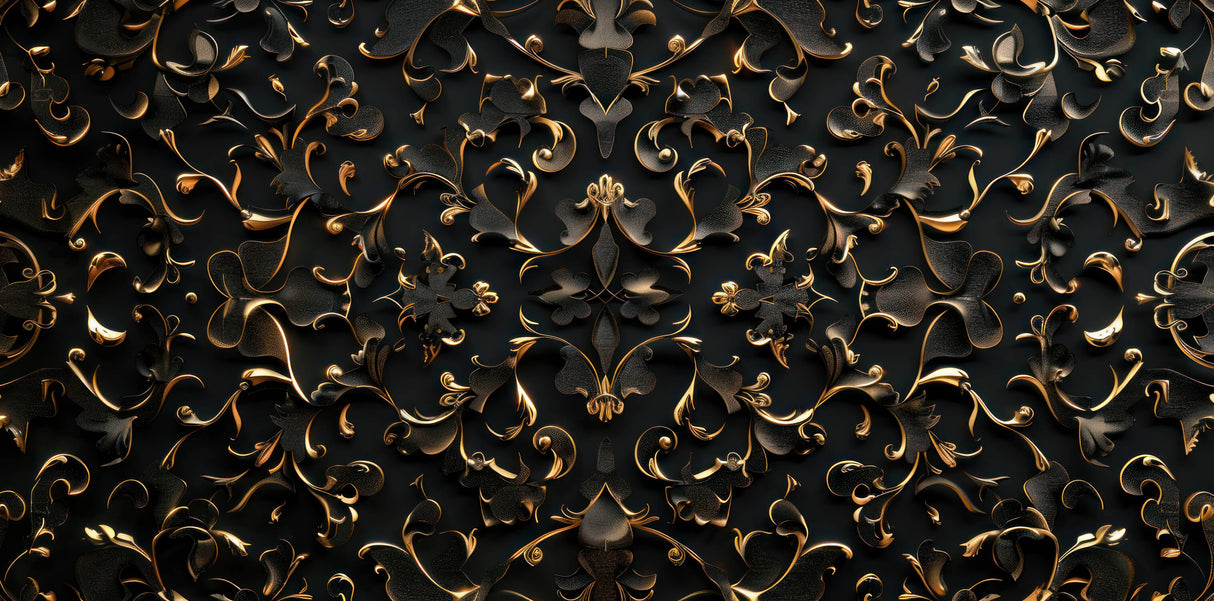 Design file of black and gold baroque pattern showing intricate details and metallic effects