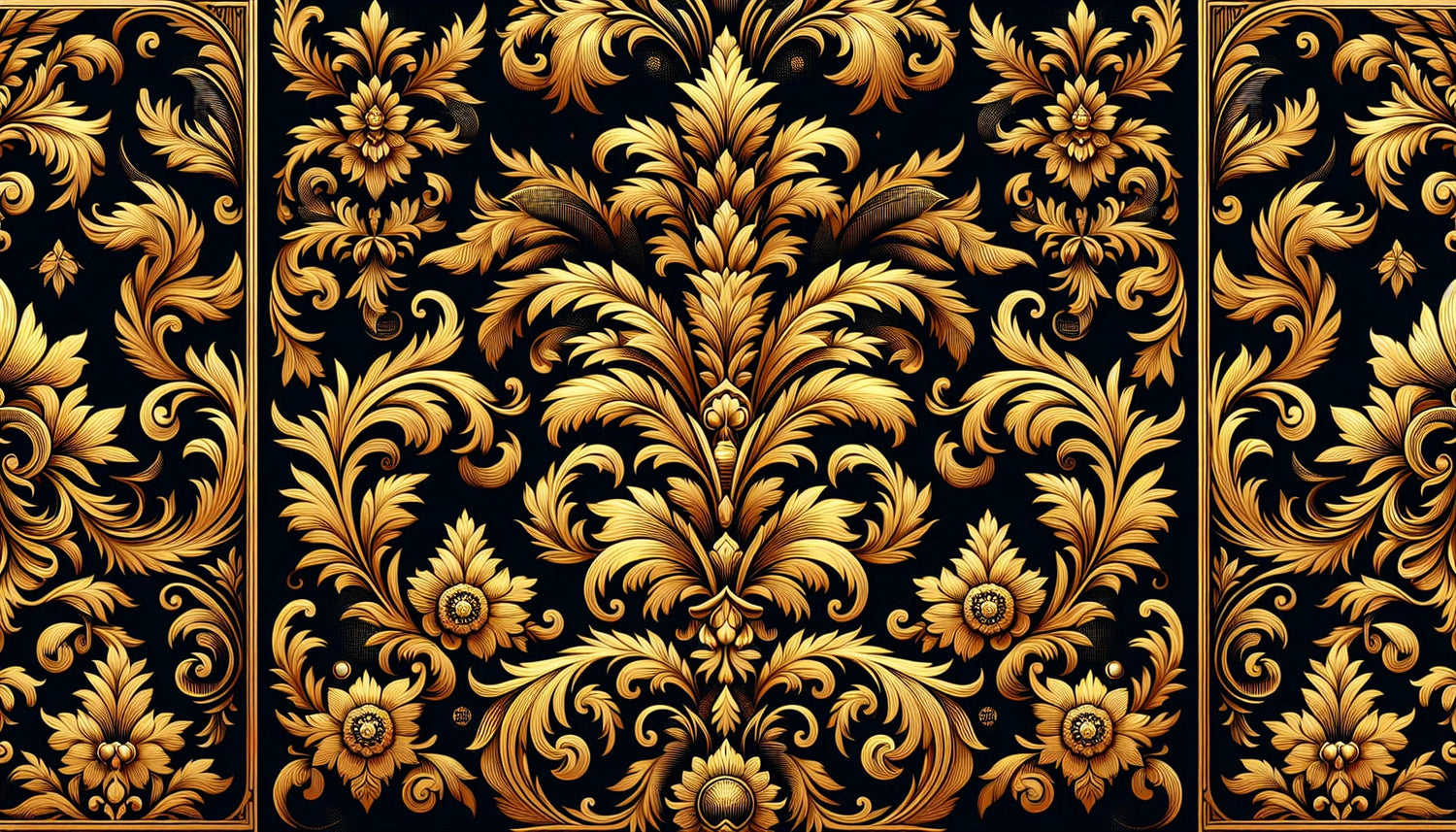 Black and gold damask pattern design file showing intricate baroque details