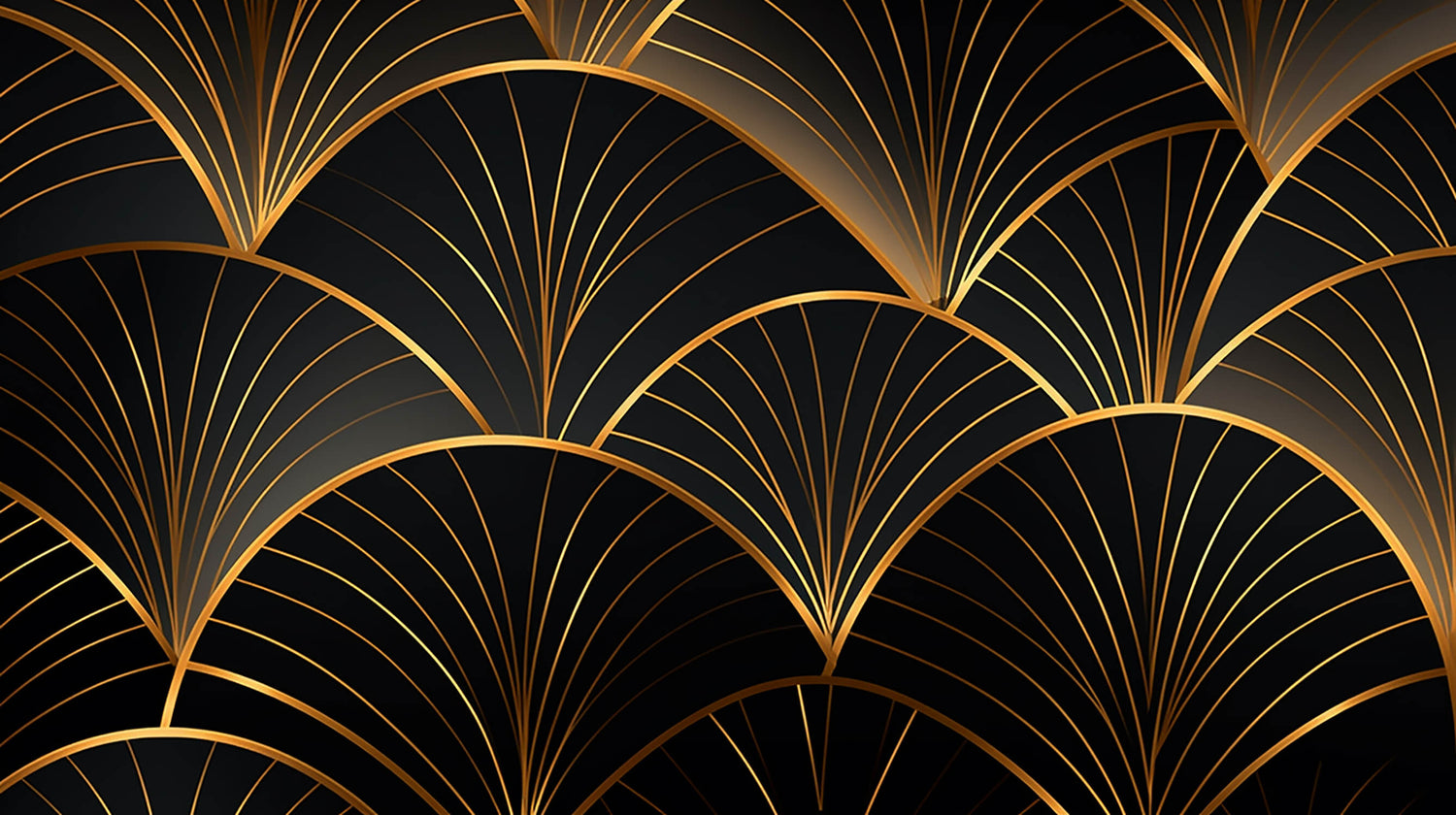 Black and gold art deco fan pattern design file showing intricate geometric details