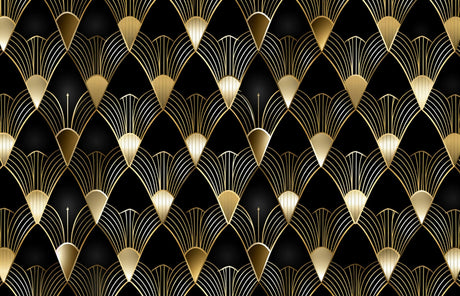 Design file showing detailed gold fan pattern on black background