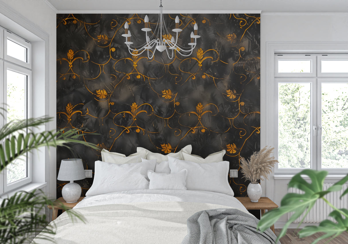 Art deco floral pattern wallpaper making a statement in an elegant living room