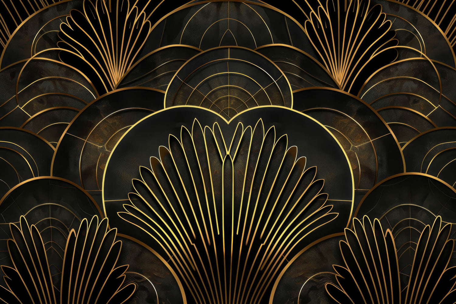 Art deco black and gold geometric fan pattern design file showing intricate details