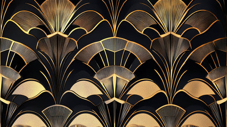 Black and gold art deco fan pattern design file showing intricate geometric details