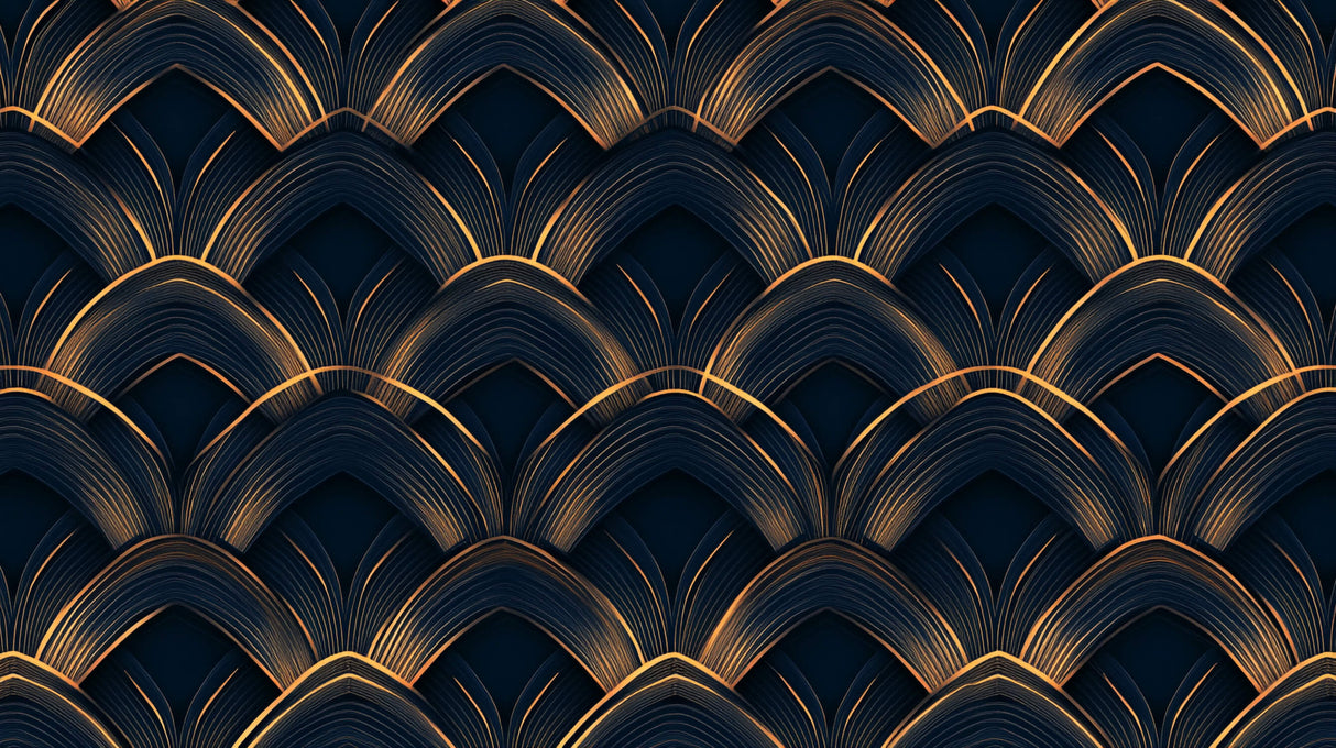 Art deco geometric fan pattern design file showing intricate black and gold details