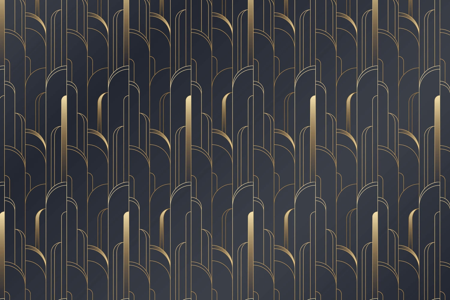Art Deco geometric pattern design file showing black background with gold architectural details