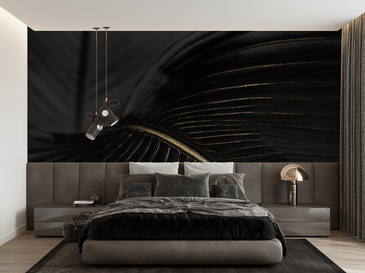 Art deco wallpaper with gold leaf pattern transforming a home office space