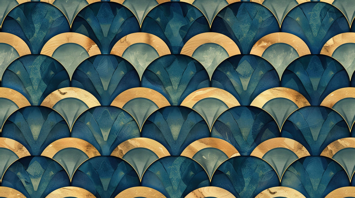 Art deco fan pattern design file showing detailed blue and gold geometric motifs