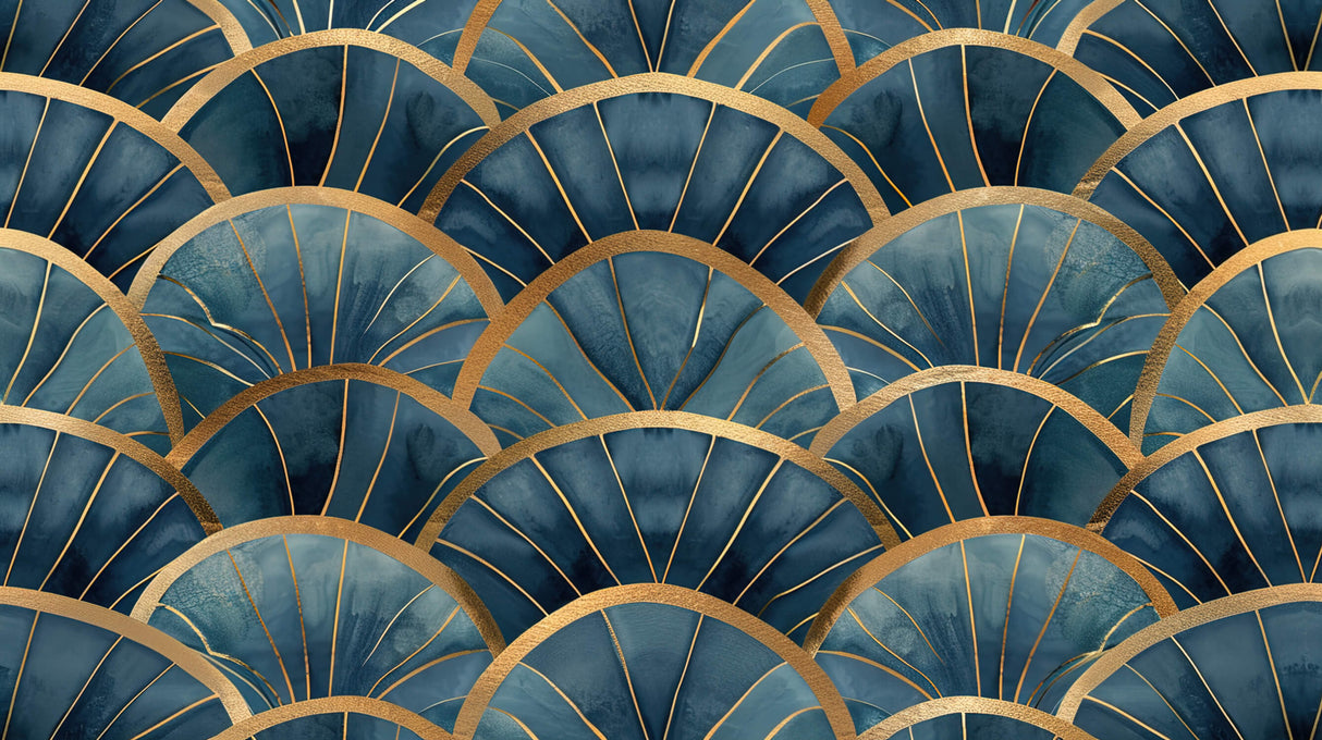 Art deco fan pattern design file showing intricate blue and gold geometric details