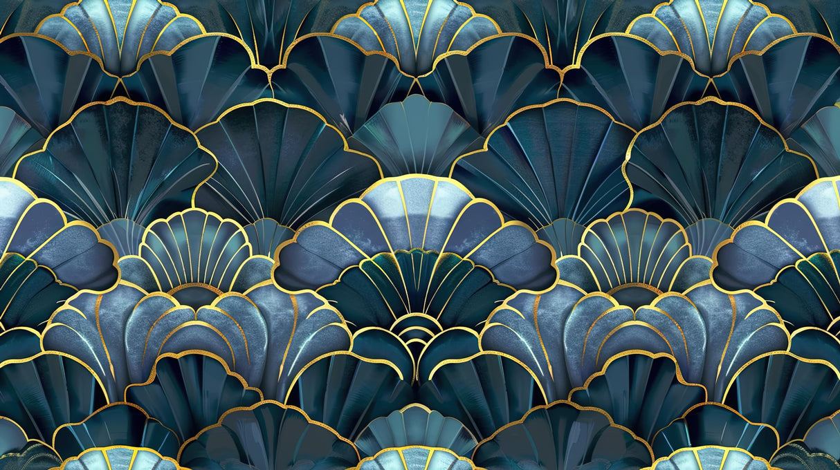 Art deco fan pattern design file showing intricate blue and gold details