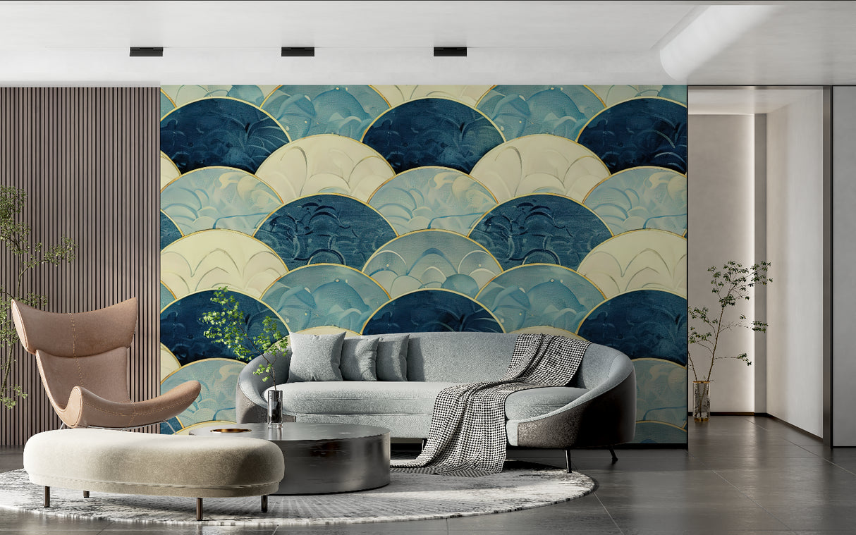 Japanese inspired art deco pattern in hotel lobby with modern furnishings