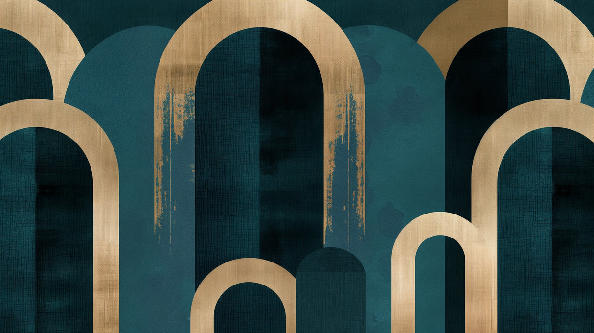 Art Deco geometric arches design file showing intricate teal and gold pattern details