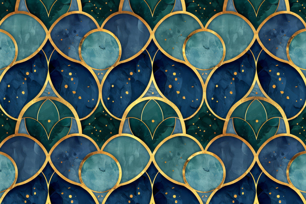 Art deco geometric pattern design file showing intricate blue and gold details