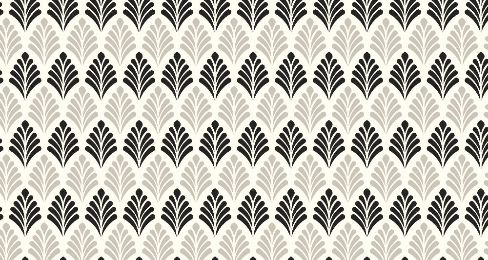 Black and grey geometric fan pattern design file showing detailed art deco wallpaper motifs