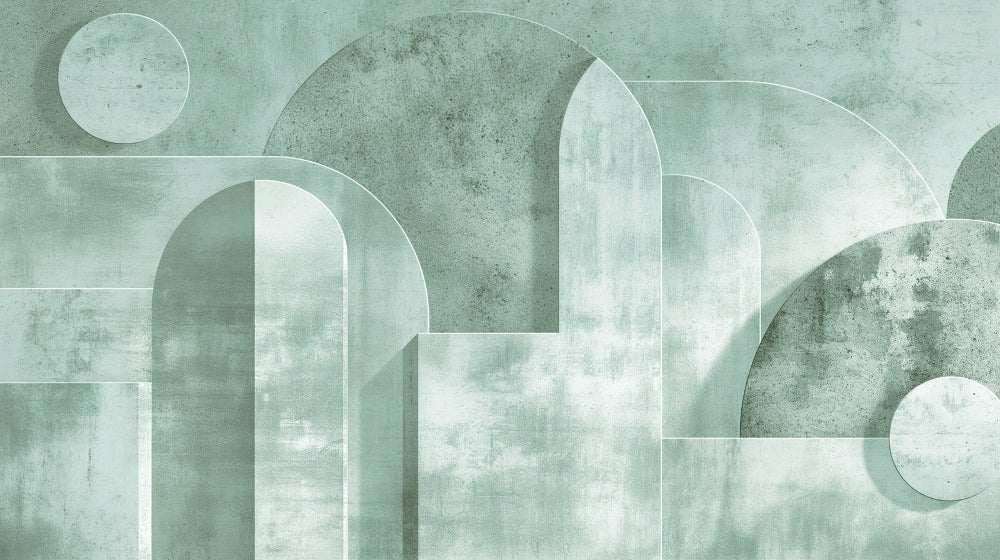 Green art deco geometric wallpaper design file showing intricate pattern of arches and circles