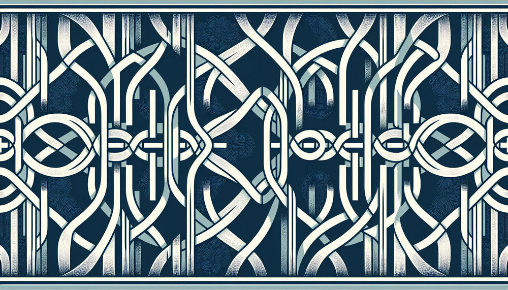 Navy and white geometric interlaced pattern design file showing precise art deco details
