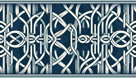 Navy and white geometric interlaced pattern design file showing precise art deco details