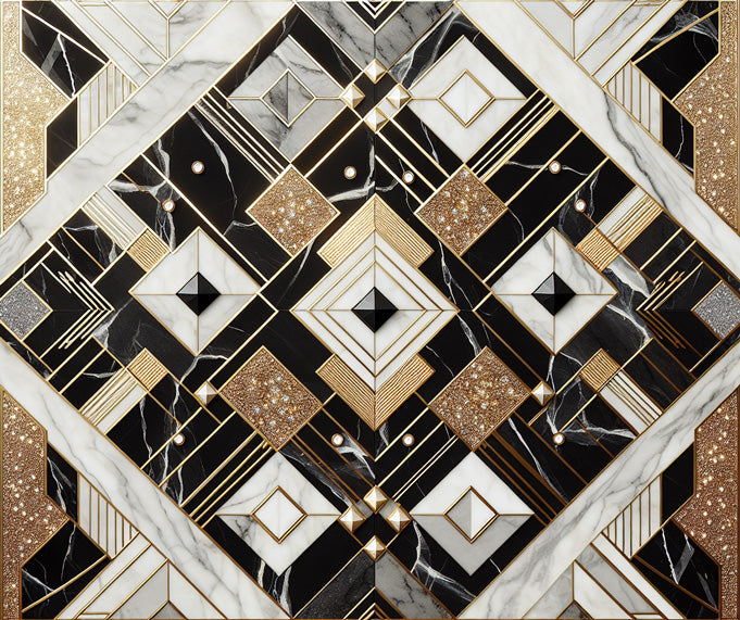 Art Deco geometric marble wallpaper design file with gold accents and black and white marble textures