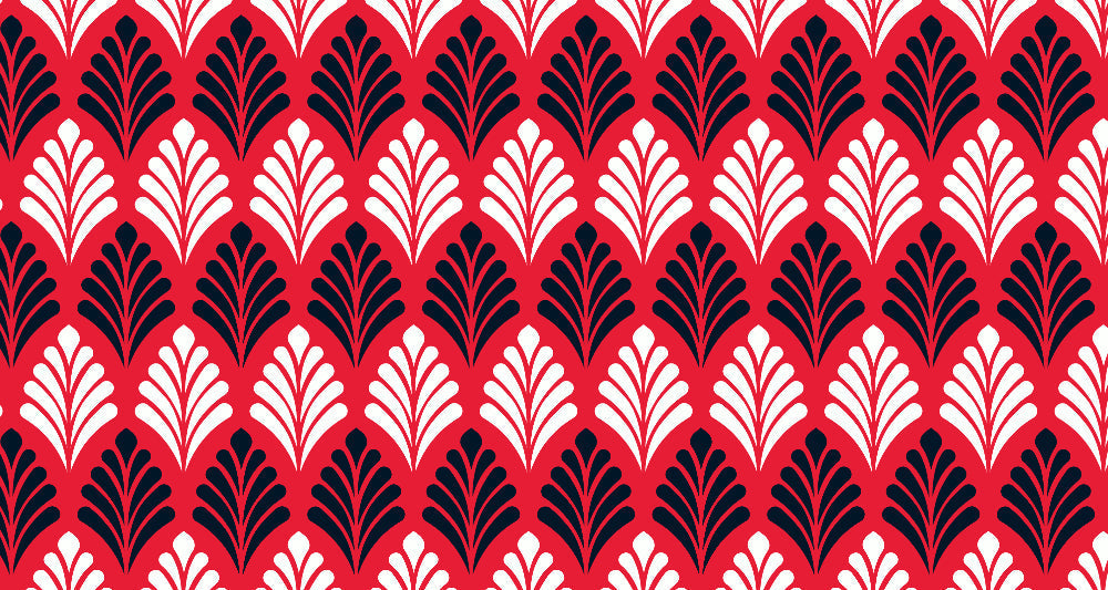 Art deco geometric fan pattern design file showing red and black repeating motif