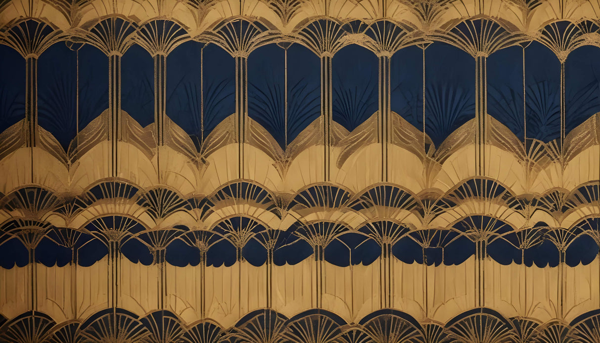 Art deco gold fan pattern design file showing intricate geometric details on navy background