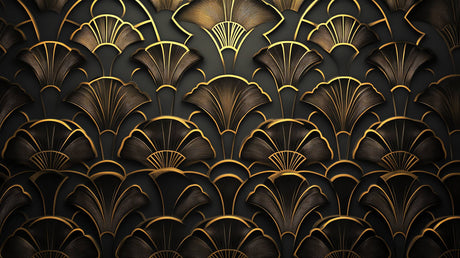 Art deco gold fan pattern design file showing intricate details on black background