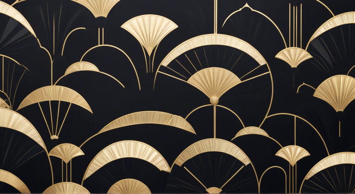 Art deco fan pattern design file showing detailed golden geometric motifs on black background