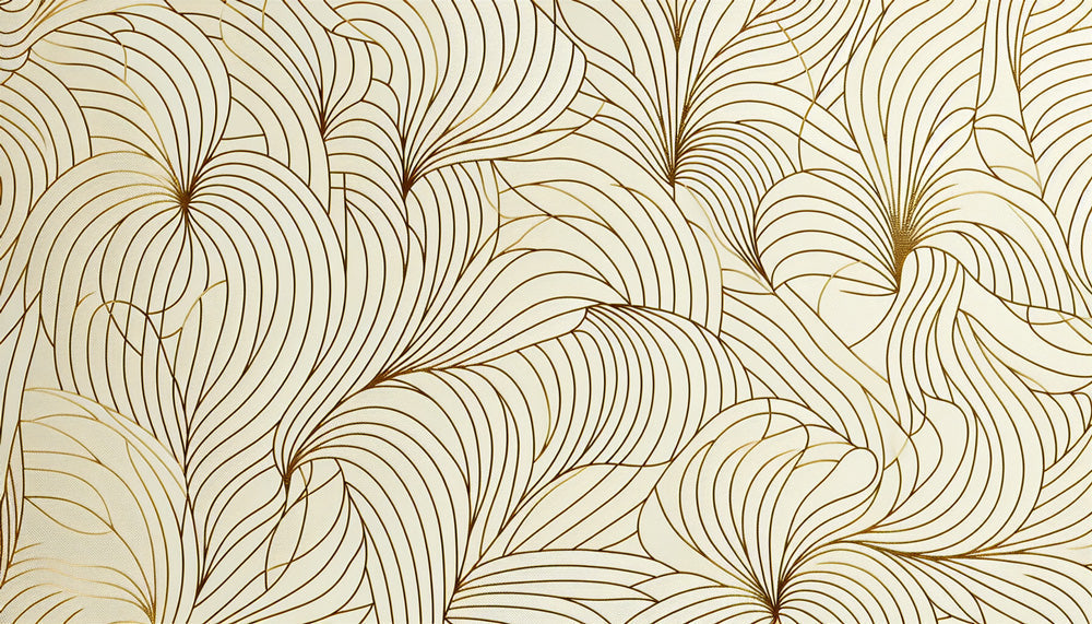 Golden feather art deco wallpaper design file showing intricate pattern detail and rich metallic finish