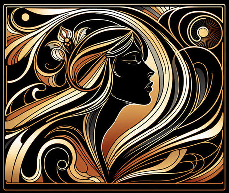Art Deco abstract design file showing intricate golden flow pattern on black background