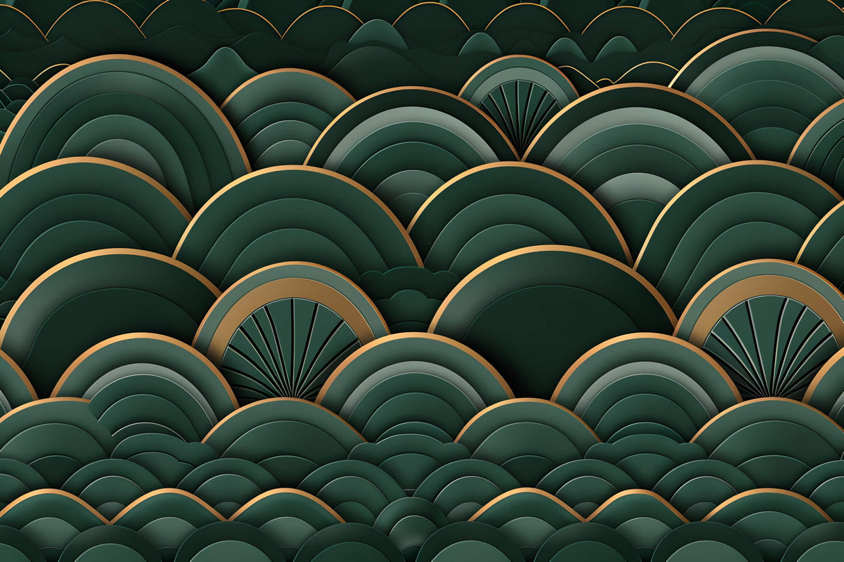 Art deco green and gold wave pattern design file showing intricate 3D details