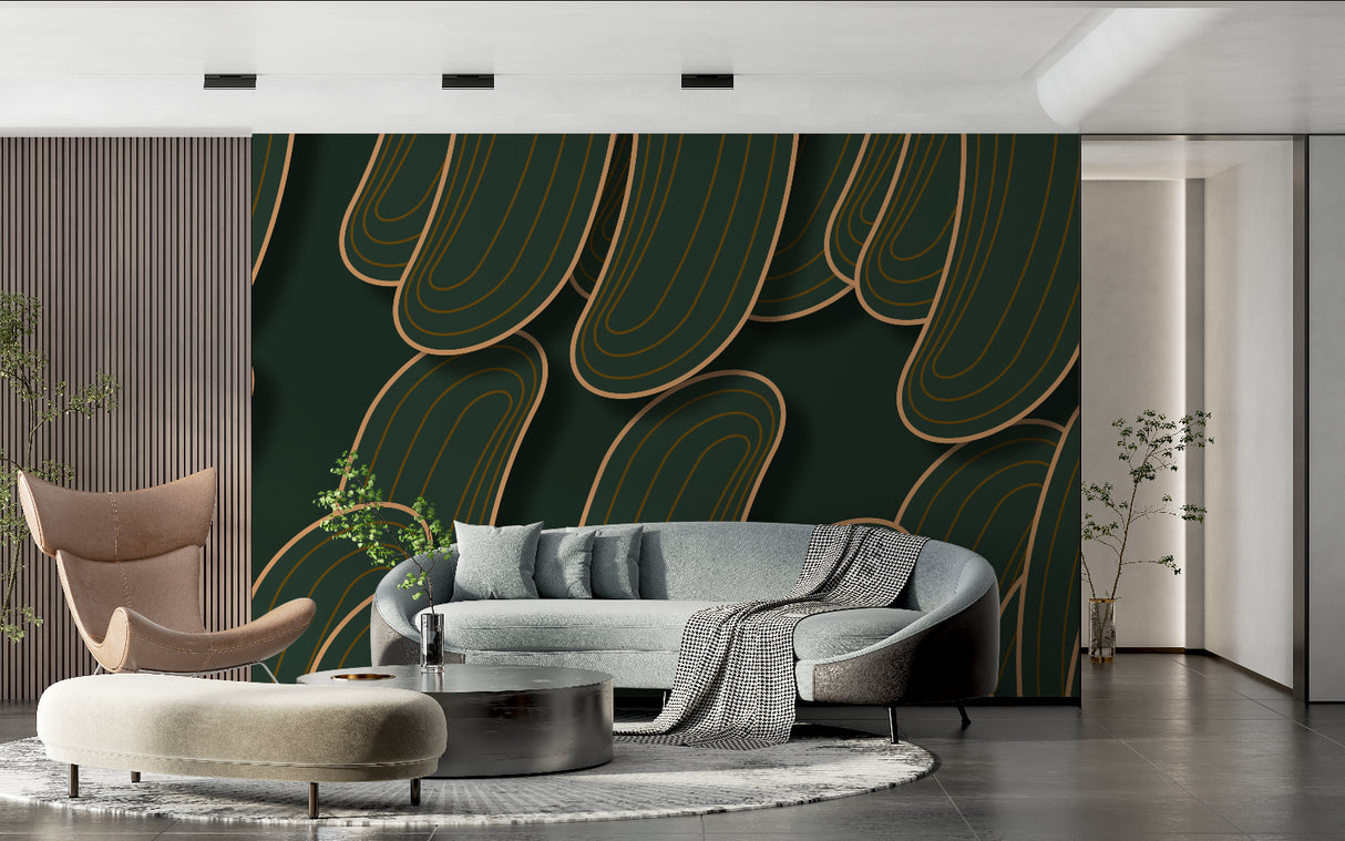 Green geometric wallpaper bringing elegance to home office