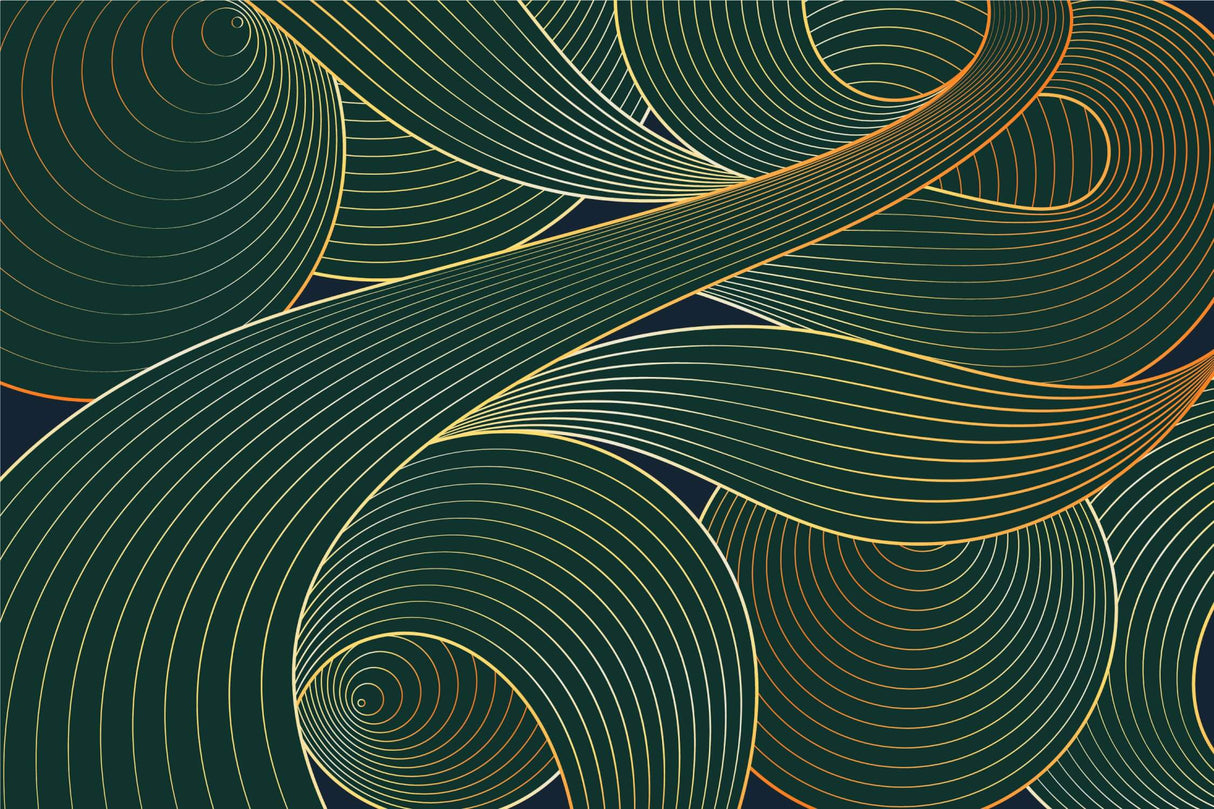 Art deco wave pattern design file showing intricate gold details on emerald background