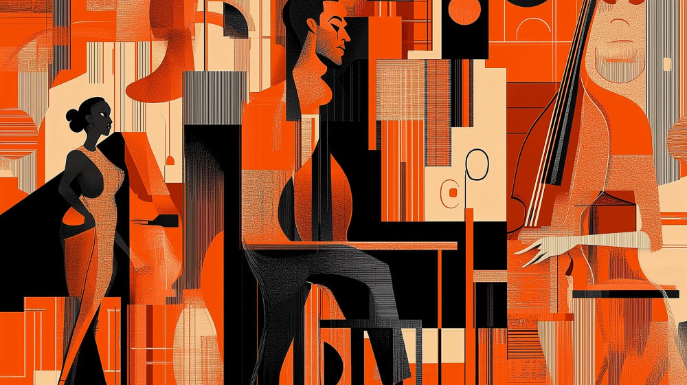 Art Deco abstract music wallpaper design file showing geometric shapes and jazz instruments