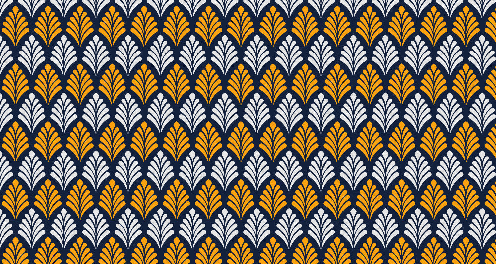 Art Deco geometric pattern design file showing intricate navy and gold fan motifs