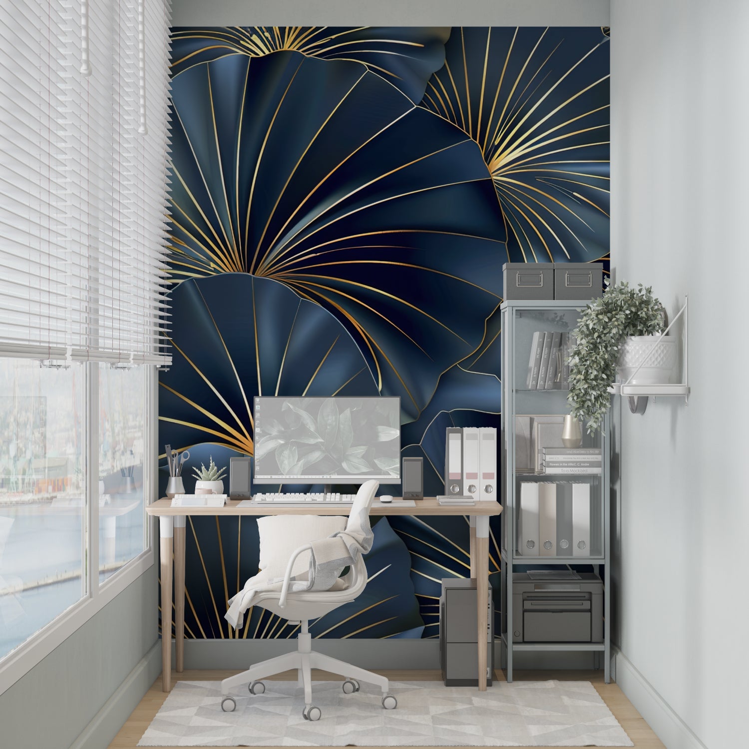 Art deco wallpaper with metallic details creating depth in an entrance hall