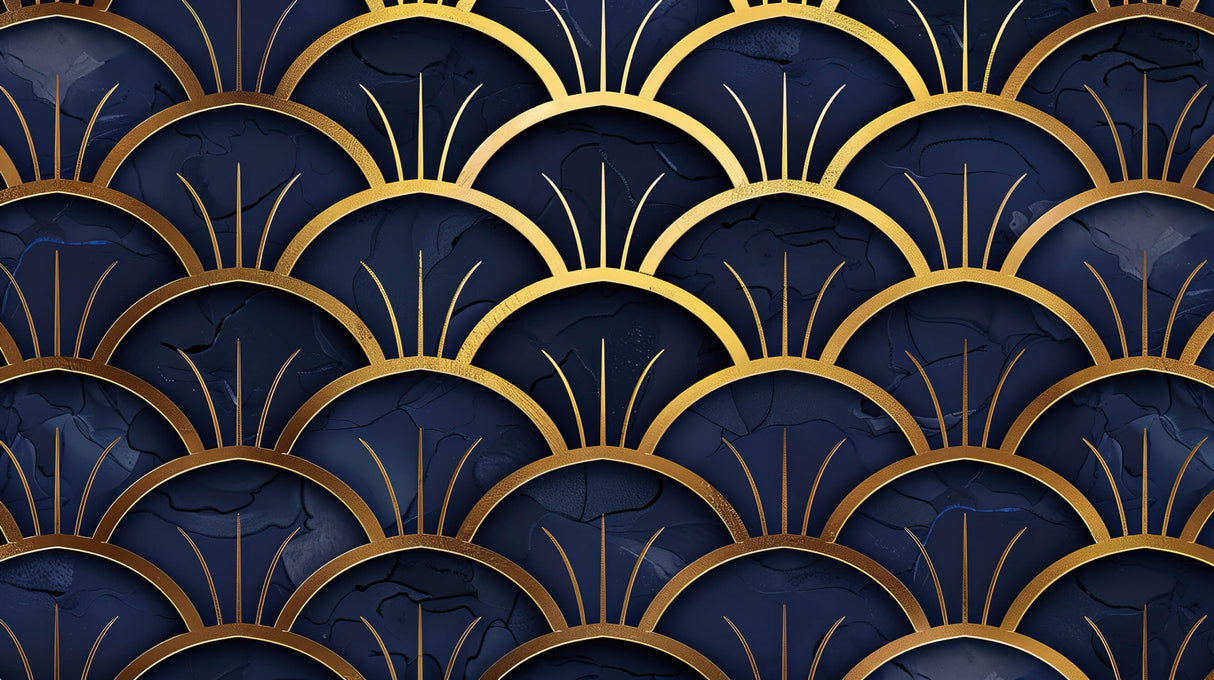 Art Deco fan pattern design file showing detailed navy and gold geometric motif