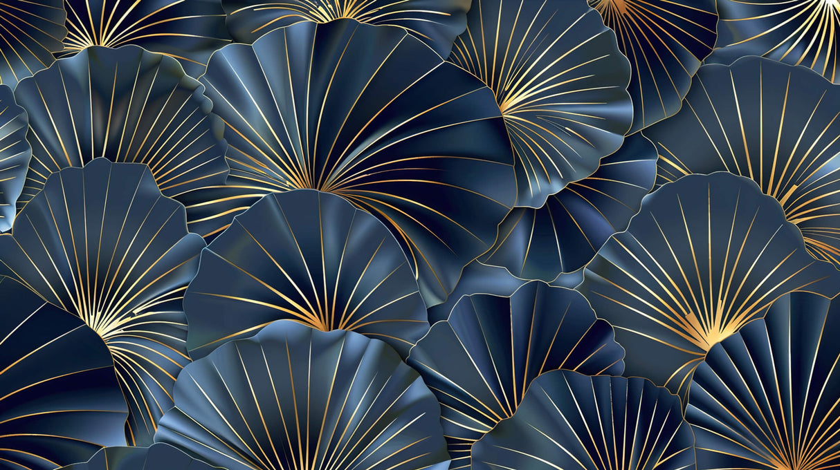 Art deco fan pattern design file showing detailed navy and gold geometric elements