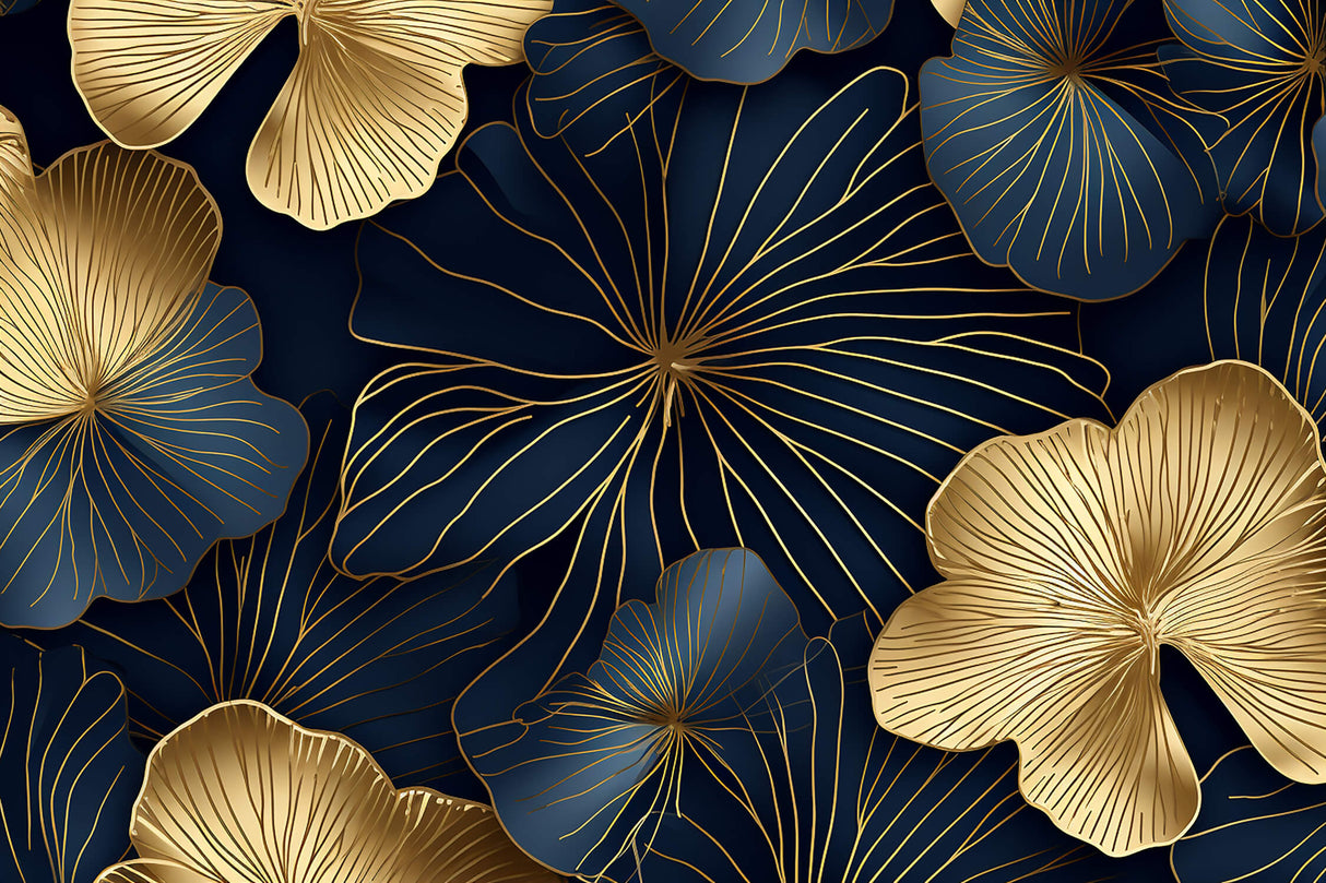 Art Deco navy and gold floral pattern design file showing intricate details